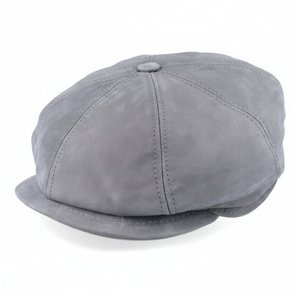 J K Gray Nappa Wax Leather Newsboy Cap