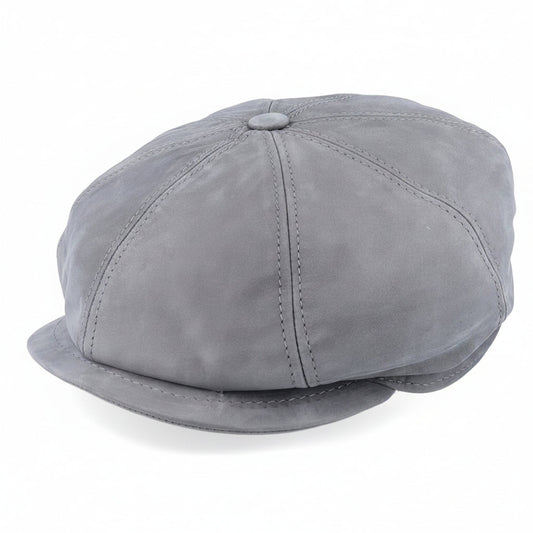 J K Gray Nappa Wax Leather Newsboy Cap
