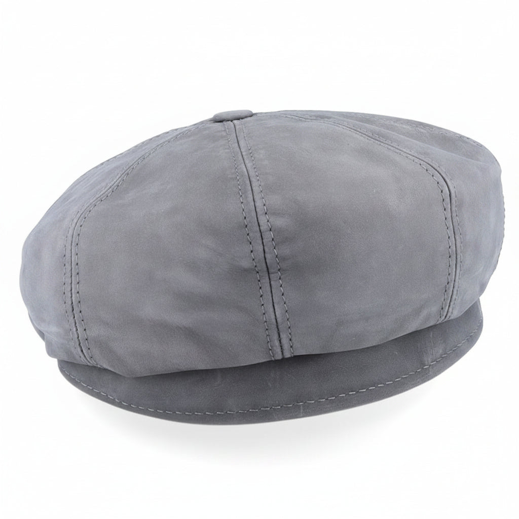 J K Gray Nappa Wax Leather Newsboy Cap