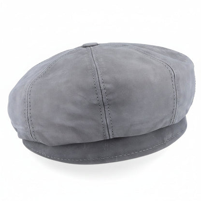 J K Gray Nappa Wax Leather Newsboy Cap