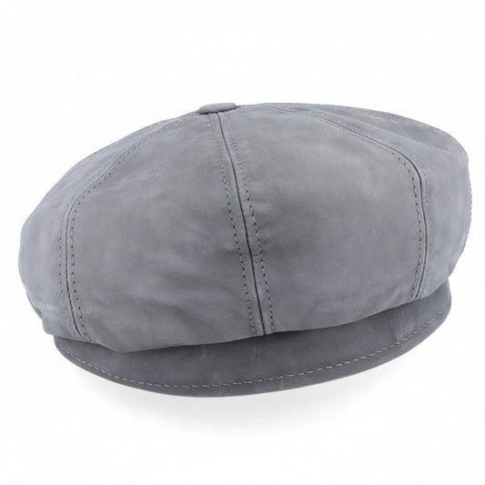 J K Gray Nappa Wax Leather Newsboy Cap
